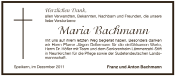 Traueranzeige von Maria Bachmann von Pegnitz-Zeitung